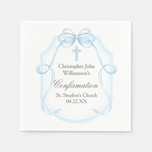 Elegantes Blue Ribbon Bow Confirmation Party Serviette (Vorderseite)