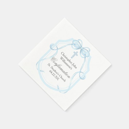 Elegantes Blue Ribbon Bow Confirmation Party Serviette (Ecke)