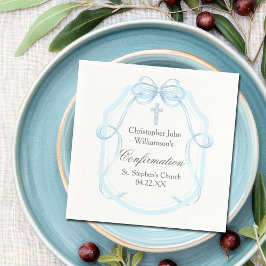 Elegantes Blue Ribbon Bow Confirmation Party Serviette