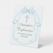 Elegantes Blue Ribbon Bow Confirmation Party Sockelschild (Vorderseite)