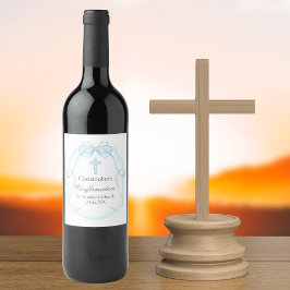 Elegantes Blue Ribbon Bow Confirmation Party Weinetikett