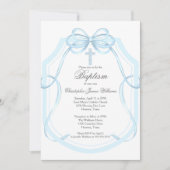Elegantes Blue Ribbon Bow Taufe Party Cross Einladung (Vorderseite)