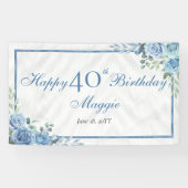 Elegantes Blue Rose Blumenrahmen 40. Geburtstag Pa Banner (Horizontal)