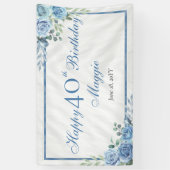 Elegantes Blue Rose Blumenrahmen 40. Geburtstag Pa Banner (Vertikal)