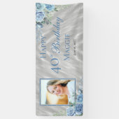 Elegantes Blue Rose Blumenrahmen 40. Geburtstag Pa Banner (Vertikal)