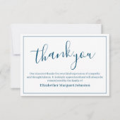 Elegantes Blue Script Begräbnis Danke Bereavement (Vorderseite)