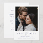 Elegantes Blue Script-Foto Save The Date (Vorne/Hinten)