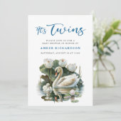 Elegantes Blue Script Swan Simple Boy Baby Shower Einladung (Stehend Vorderseite)