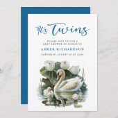 Elegantes Blue Script Swan Simple Boy Baby Shower Einladung (Vorne/Hinten)