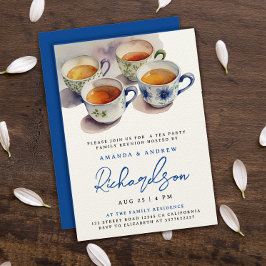 Elegantes Blue Script Tea Party Wiedersehen Waterc Einladung