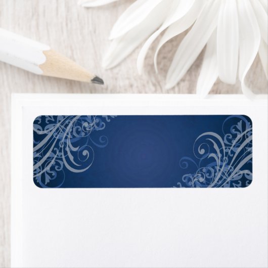 Elegantes Blue Scroll Blue Blank Address Label (Insitu)