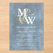 Elegantes Blue Sea Glass Monogram Gold Wedding Acryleinladungen (Vorderseite)