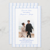 Elegantes Blue Seashell Coastal Foto Hochzeit Save The Date (Vorne/Hinten)
