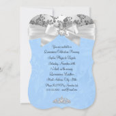 Elegantes Blue Silver Bow Rose Foto Quinceanera 1 Einladung (Rückseite)