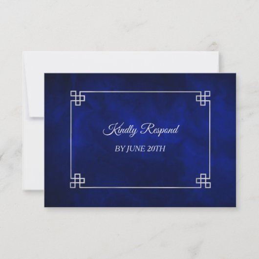Elegantes Blue Silver Frame Wedding Menu UAWG RSVP Karte (Vorderseite)