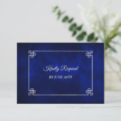 Elegantes Blue Silver Frame Wedding Menu UAWG RSVP Karte (Stehend Vorderseite)