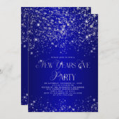 Elegantes Blue Silver Glitzer Silvester Party Einladung (Vorne/Hinten)