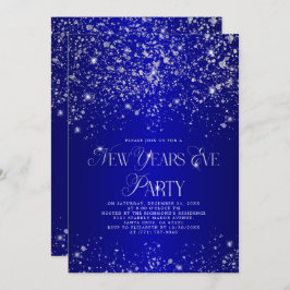 Elegantes Blue Silver Glitzer Silvester Party Einladung