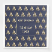 Elegantes Blue Silver Gold Weihnachtsbaum Muster Serviette (Vorderseite)