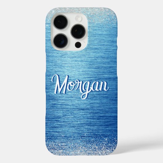 Elegantes Blue Silver Modernes Personalisiert Case-Mate iPhone Hülle (Rückseite)