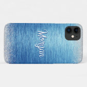 Elegantes Blue Silver Modernes Personalisiert Case-Mate iPhone Hülle (Rückseite (Horizontal))