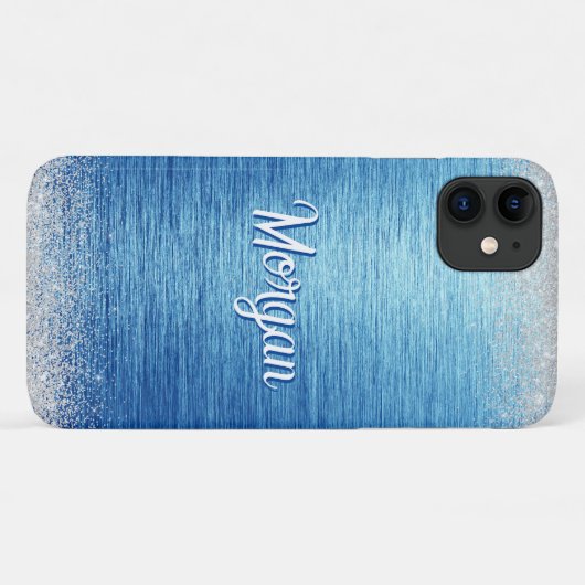 Elegantes Blue Silver Modernes Personalisiert Case-Mate iPhone Hülle (Rückseite (Horizontal))