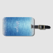 Elegantes Blue Silver Modernes Personalisiert Gepäckanhänger (Vorderseite (Horizontal))