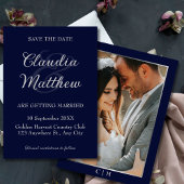 Elegantes Blue & Silver Script Foto Hochzeit Save The Date