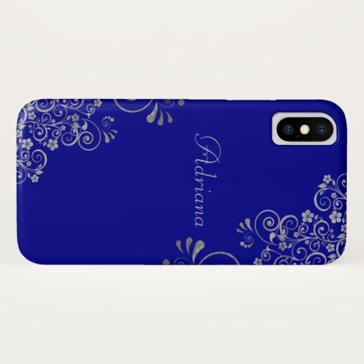 Elegantes Blue Silver Wirbel Benutzerdefiniertes S Case-Mate iPhone Hülle (Rückseite (Horizontal))