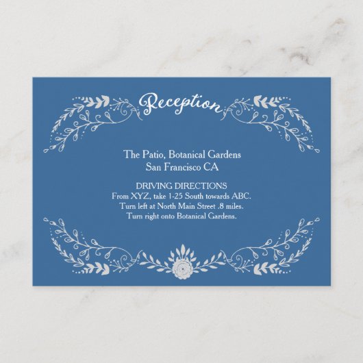 Elegantes Blue & Silver Wreath Monochromatic Weddi Begleitkarte (Vorderseite)