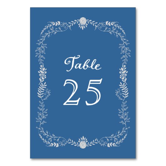 Elegantes Blue & Silver Wreath Monochromatic Weddi Tischnummer (Rückseite)