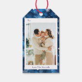 Elegantes Blue Snowflake Foto Geschenkanhänger (Vorderseite)