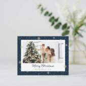 Elegantes Blue Snowflake Foto Weihnachten (Stehend Vorderseite)