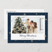 Elegantes Blue Snowflake Foto Weihnachten (Vorne/Hinten)