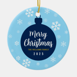 Elegantes Blue Snowflake Weihnachts-Foto Keramik Ornament