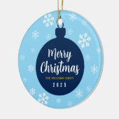 Elegantes Blue Snowflake Weihnachts-Foto Keramik Ornament (Links)