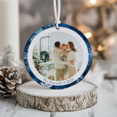 Elegantes Blue Snowflake Weihnachts-Foto Keramik Ornament