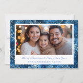 Elegantes Blue Snowflakes Foto Feiertagskarte (Vorderseite)