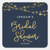 Elegantes Blue Strings of Lights Brautparty Quadratischer Aufkleber (Vorderseite)