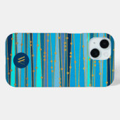 Elegantes Blue Stripes Muster Monogramm Case-Mate iPhone Hülle (Rückseite (Horizontal))