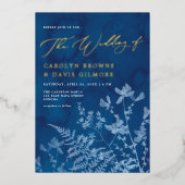 Elegantes Blue Sunprint Boho Botanische Hochzeit G Folieneinladung (Vorderseite)