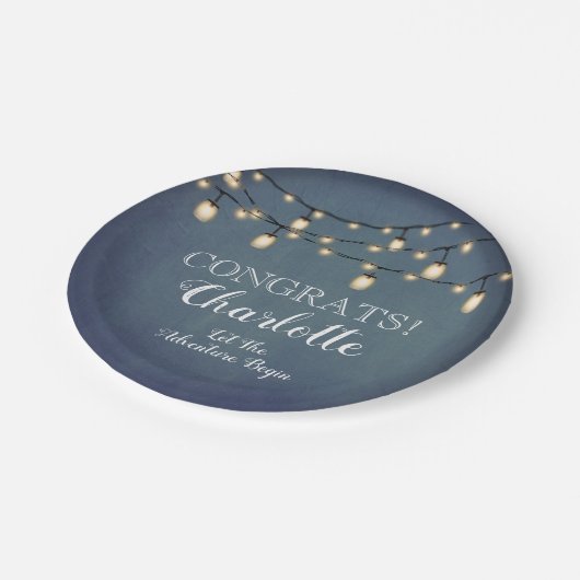 Elegantes Blue Surprise Retirement Party Pappteller (Schrägansicht)