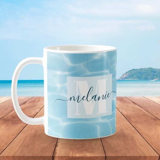 Elegantes Blue Swimming Monogram Script Kaffeetasse