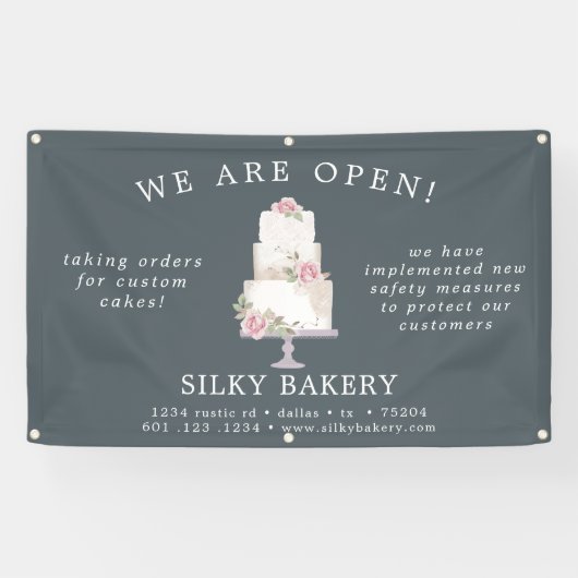 Elegantes Blue Three Tier Cake Store Banner (Horizontal)