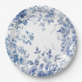Elegantes Blue Toile Chinoiserie Brautparty Pappteller (Vorderseite)