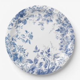 Elegantes Blue Toile Chinoiserie Brautparty Pappteller