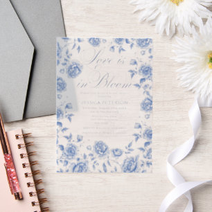Elegantes Blue Toile Chinoiserie Brautparty Pergament Einladungen