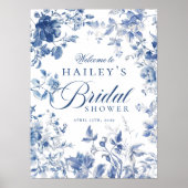 Elegantes Blue Toile Chinoiserie Brautparty Poster (Vorne)