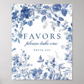 Elegantes Blue Toile de Jouy Chinoiserie Favoriten Poster (Vorne)