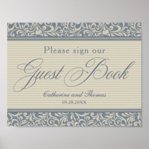 Elegantes Blue und Beige Gästebuchsignage Poster